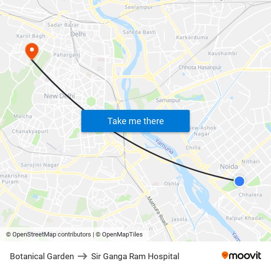 Botanical Garden to Sir Ganga Ram Hospital map