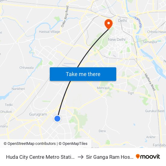 Huda City Centre Metro Station (B) to Sir Ganga Ram Hospital map