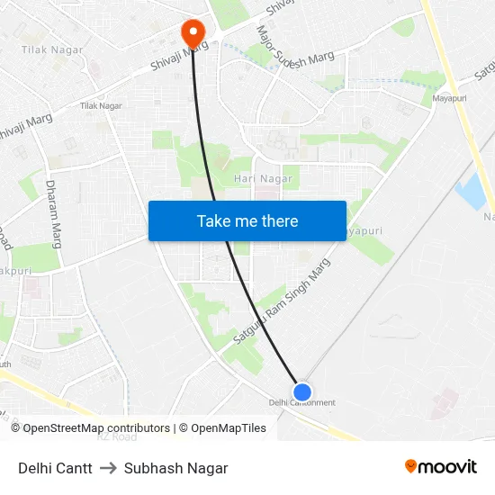 दिल्ली कैंट to सुभाष नगर map