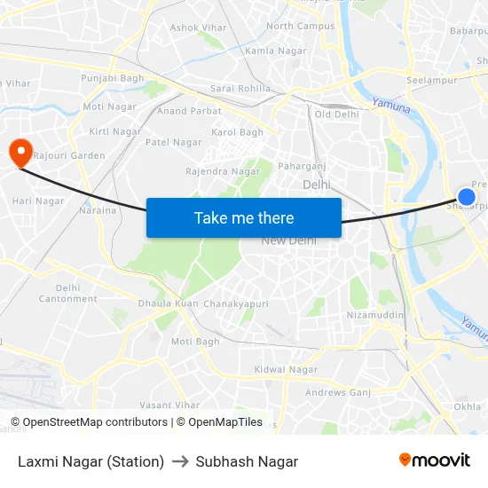 Laxmi Nagar (Station) to सुभाष नगर map