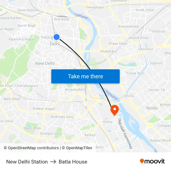 New Delhi Station to Batla House map