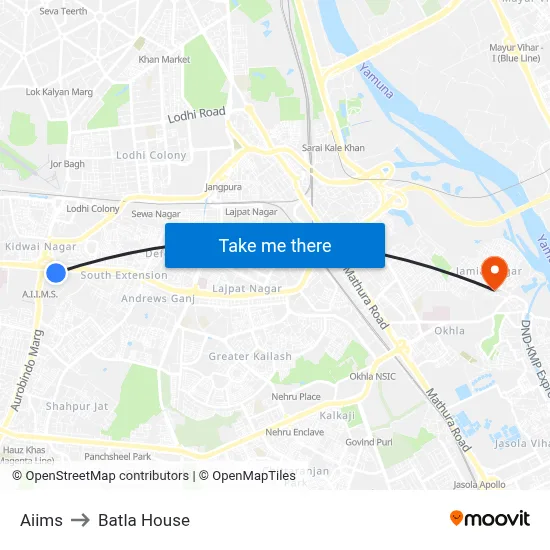 Aiims to Batla House map