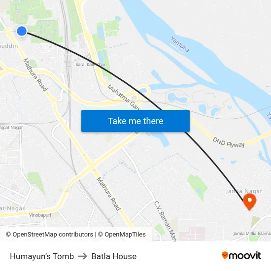 Humayun’s Tomb to Batla House map