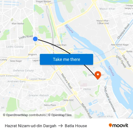 Hazrat Nizam-ud-din Dargah to Batla House map