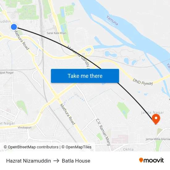 Hazrat Nizamuddin to Batla House map