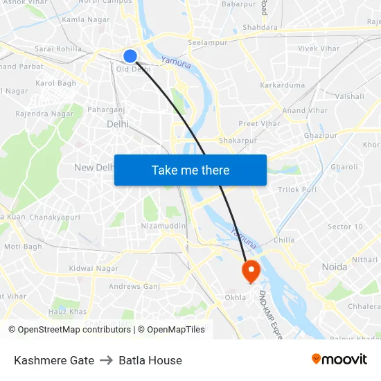 Kashmere Gate to Batla House map