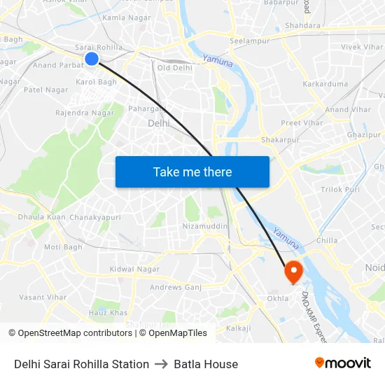 Delhi Sarai Rohilla Station to Batla House map