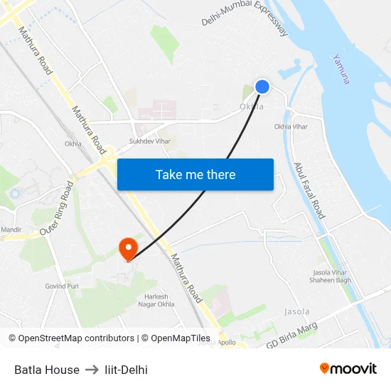 Batla House to Iiit-Delhi map