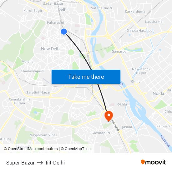 Super Bazar to Iiit-Delhi map