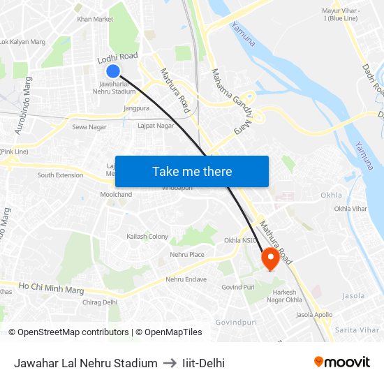 Jawahar Lal Nehru Stadium to Iiit-Delhi map