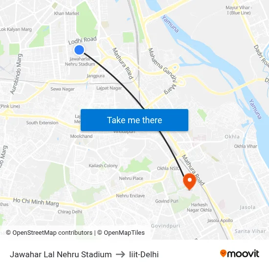 Jawahar Lal Nehru Stadium to Iiit-Delhi map