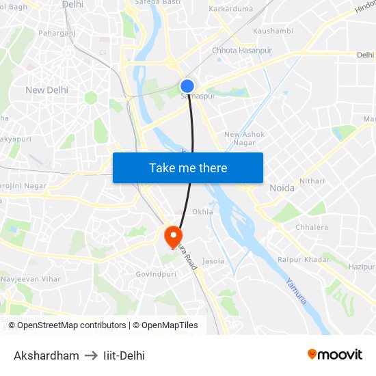 Akshardham to Iiit-Delhi map