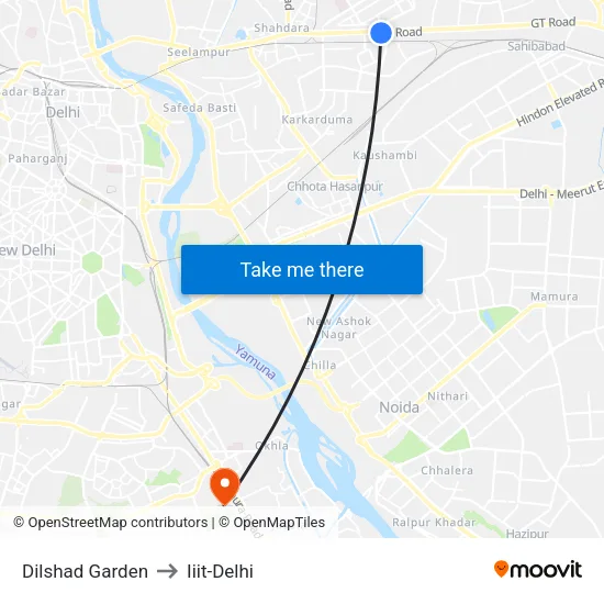 Dilshad Garden to Iiit-Delhi map