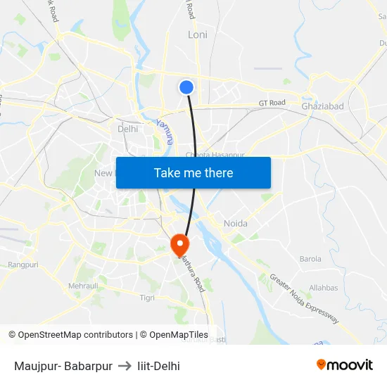 Maujpur- Babarpur to Iiit-Delhi map