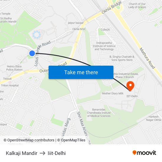 Kalkaji Mandir to Iiit-Delhi map