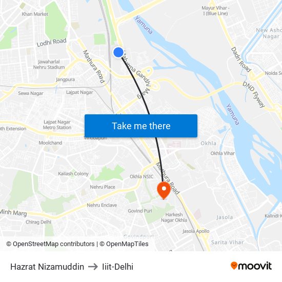 Hazrat Nizamuddin to Iiit-Delhi map