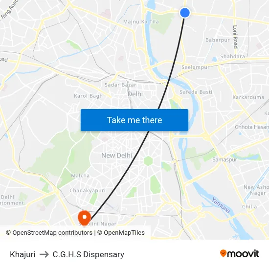 Khajuri to C.G.H.S Dispensary map