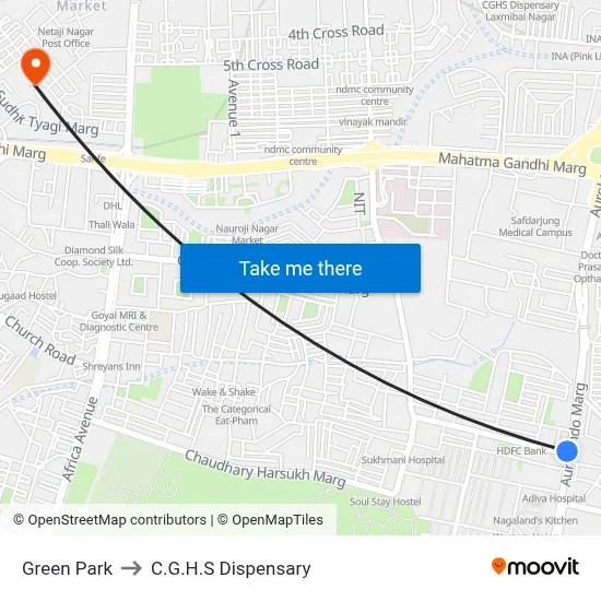 Green Park to C.G.H.S Dispensary map