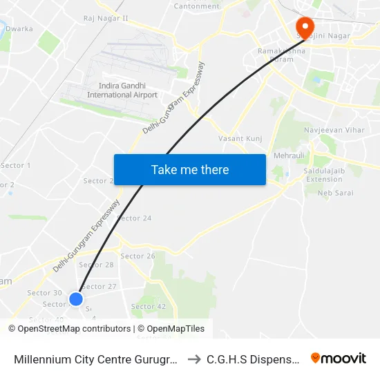 Millennium City Centre Gurugram to C.G.H.S Dispensary map