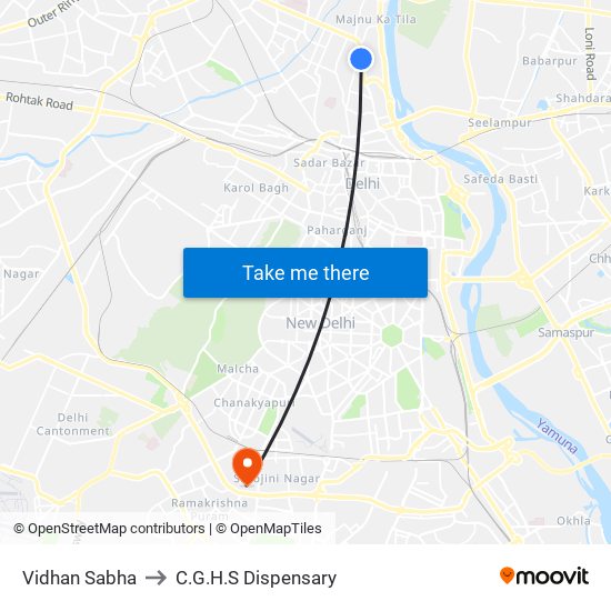 Vidhan Sabha to C.G.H.S Dispensary map