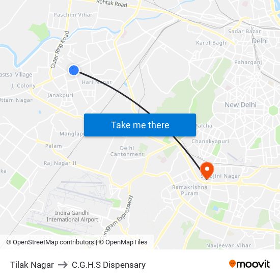 Tilak Nagar to C.G.H.S Dispensary map