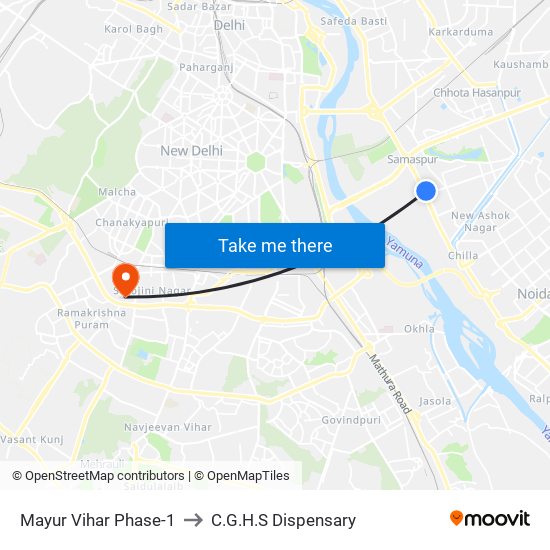 Mayur Vihar Phase-1 to C.G.H.S Dispensary map