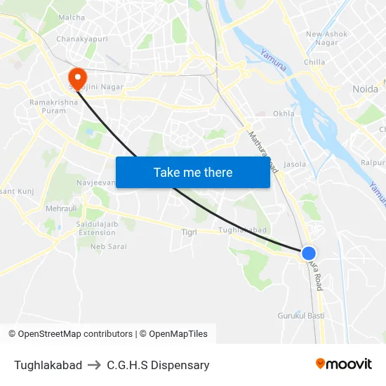 Tughlakabad to C.G.H.S Dispensary map
