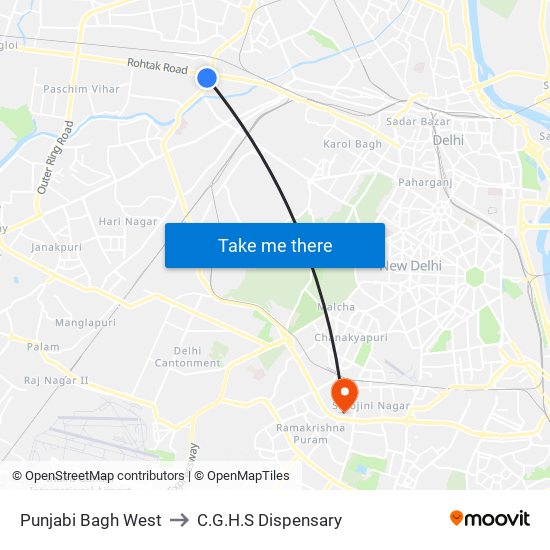 Punjabi Bagh West to C.G.H.S Dispensary map