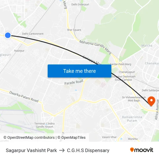 Sagarpur Vashisht Park to C.G.H.S Dispensary map