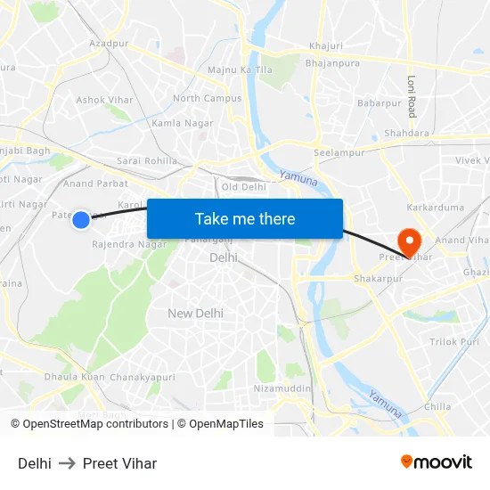 Delhi to Preet Vihar map
