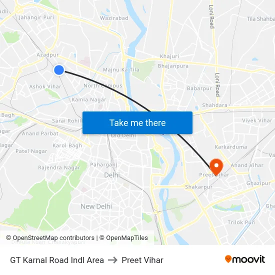 GT Karnal Road Indl Area to Preet Vihar map