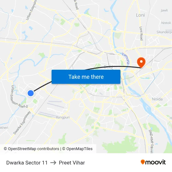 Dwarka Sector 11 to Preet Vihar map