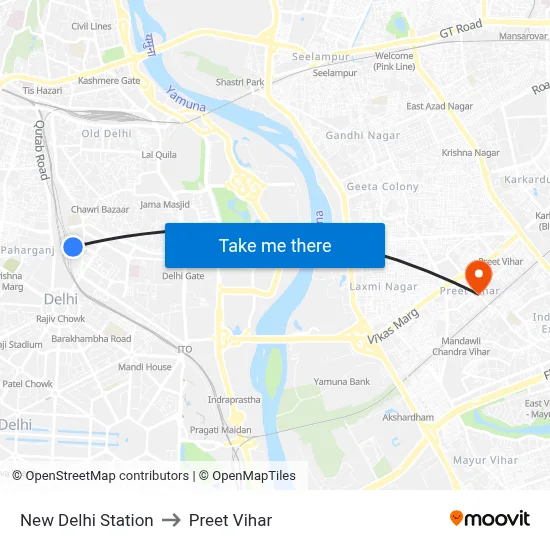 New Delhi Station to Preet Vihar map