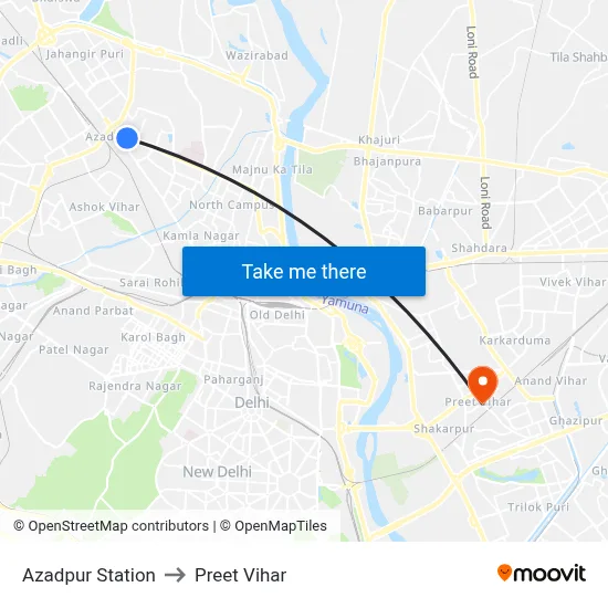 Azadpur Station to Preet Vihar map