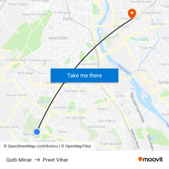 कुतुब मीनार to प्रीत विहार map