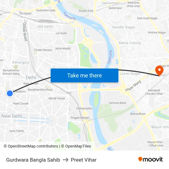 Gurdwara Bangla Sahib to Preet Vihar map