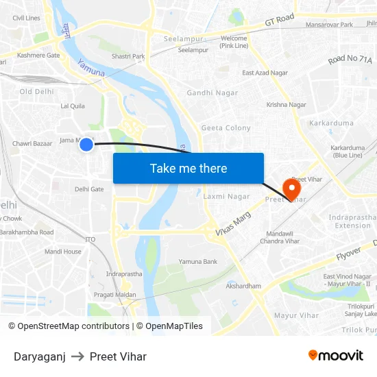 Daryaganj to Preet Vihar map