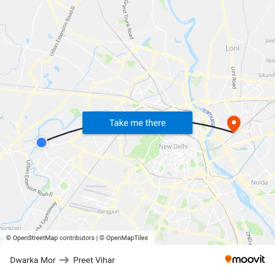 Dwarka Mor to Preet Vihar map