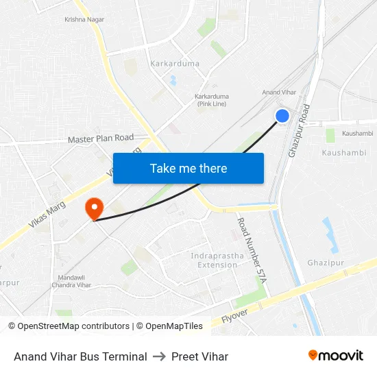 Anand Vihar Bus Terminal to Preet Vihar map