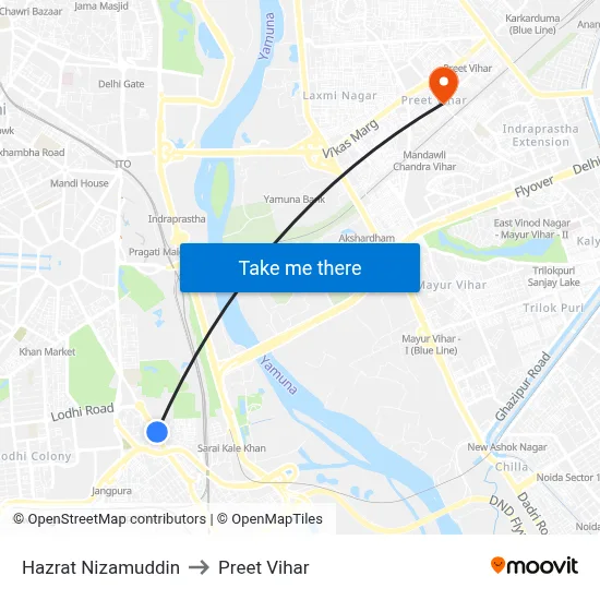 Hazrat Nizamuddin to Preet Vihar map