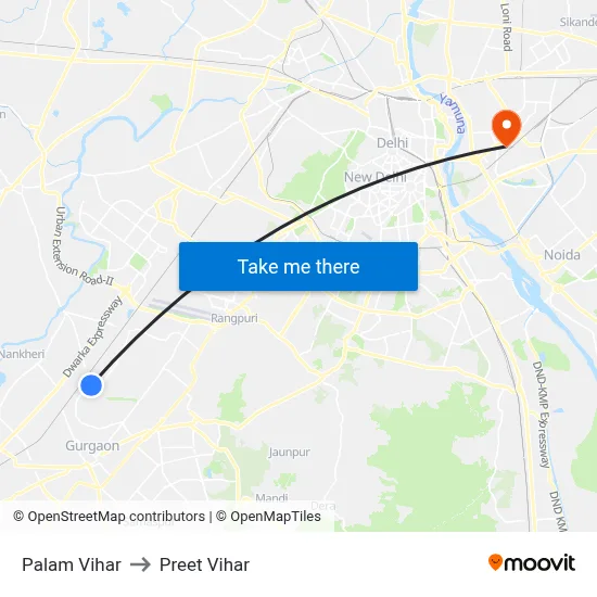 Palam Vihar to Preet Vihar map