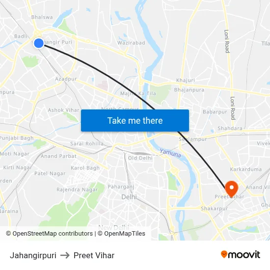 Jahangirpuri to Preet Vihar map