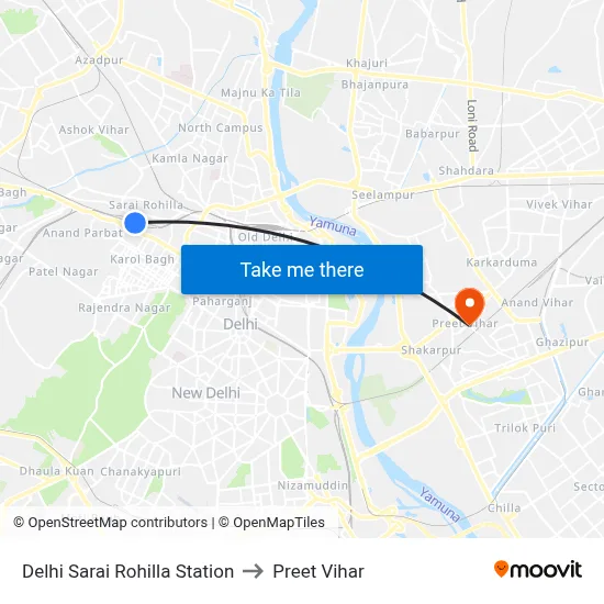 Delhi Sarai Rohilla Station to Preet Vihar map