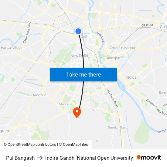 Pul Bangash to Indira Gandhi National Open University map