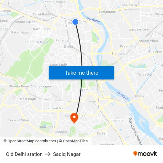 Old Delhi station to Sadiq Nagar map