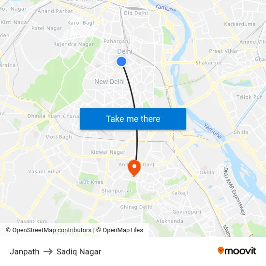 Janpath to Sadiq Nagar map