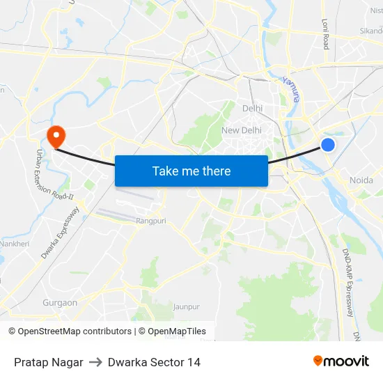 Pratap Nagar to Dwarka Sector 14 map