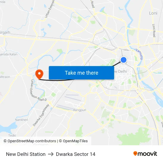 New Delhi Station to Dwarka Sector 14 map