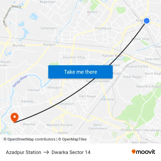 Azadpur Station to Dwarka Sector 14 map