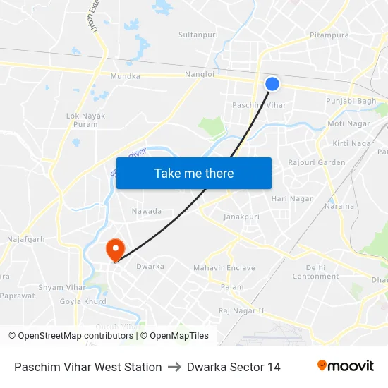 Paschim Vihar West Station to Dwarka Sector 14 map
